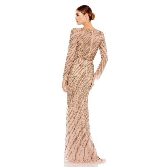 MAC DUGGAL embellished long sleeve column gown in mocha 12 NWT - Picture 2 of 11